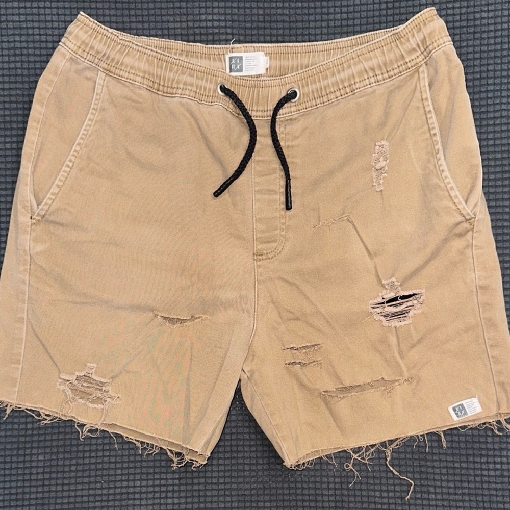 LIRA Extra Large Tan Distressed Drawstring Shorts Elastic Waist